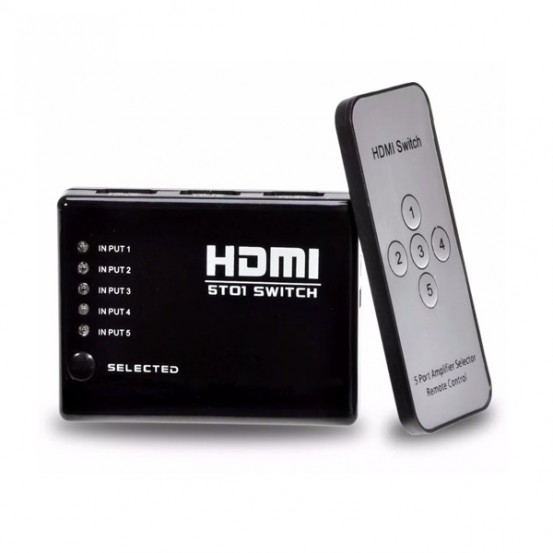 Hub Switch Hdmi 5 Portas Splitter Full Hd + Controle Remoto